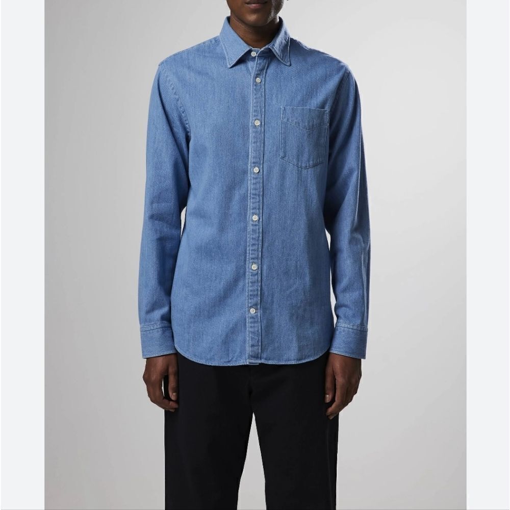 NN07 No Nationality Shirt Blue Chambray Palk Slim Fit Tencel Men's Small
